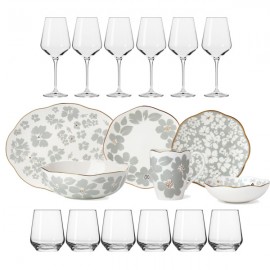 Сервиз столовый 6/26 "Лепестки"+Подарок (6 бокалов для бел.вина 390мл и 6 стаканов для воды 400мл), Керамика, Lenox, США Сервиз столовый 6/26 "Лепестки"+Подарок (6 бокалов для бел.вина 390мл и 6 стаканов для воды 400мл), Керамика, Lenox, США