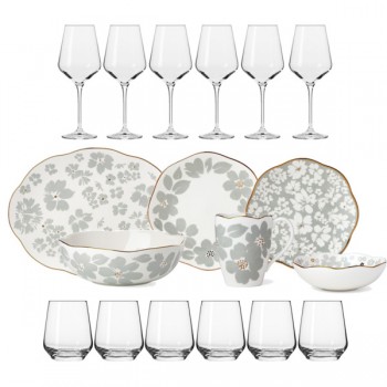 Сервиз столовый 6/26 "Лепестки"+Подарок (6 бокалов для бел.вина 390мл и 6 стаканов для воды 400мл), Керамика, Lenox, США