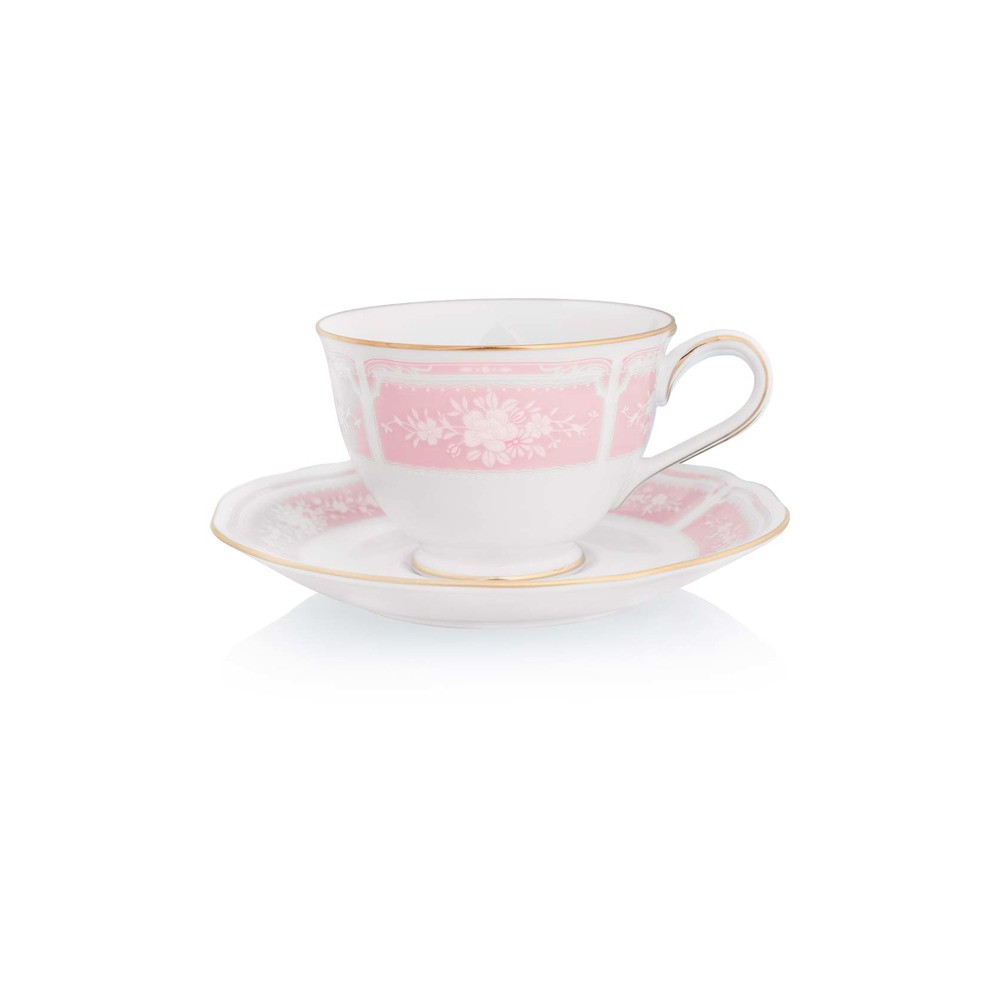 Набор из 2 чашек чайных с блюдцами 240мл "Цветы гревиллеи" (розовый,золотая отводка), Фарфор костяной, Noritake, Япония