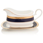 Соусник с подставкой 630мл "Одесса Кобальт, золотой кант", Фарфор костяной, Noritake, Япония
