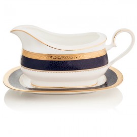 Соусник с подставкой 630мл "Одесса Кобальт, золотой кант", Фарфор костяной, Noritake, Япония