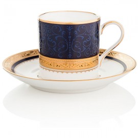 Чашка кофейная с блюдцем 90мл "Одесса Кобальт, золотой кант", Фарфор костяной, Noritake, Япония