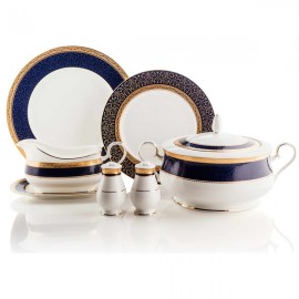 Сервиз обеденный 6/33 "Одесса Кобальт, золотой кант", Фарфор костяной, Noritake, Япония