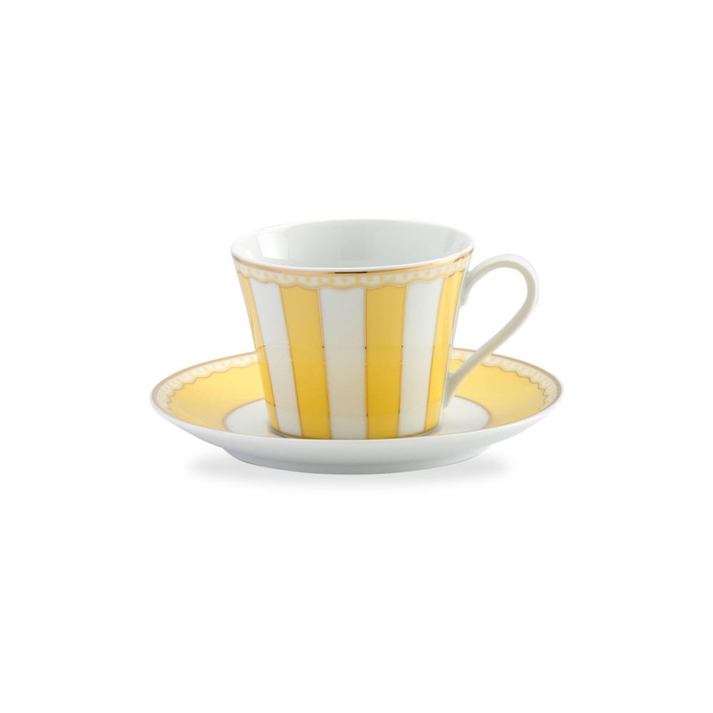 Чашка чайная с блюдцем 240мл "Карнавал" (желтая полоска) п/к, Фарфор, Noritake, Япония