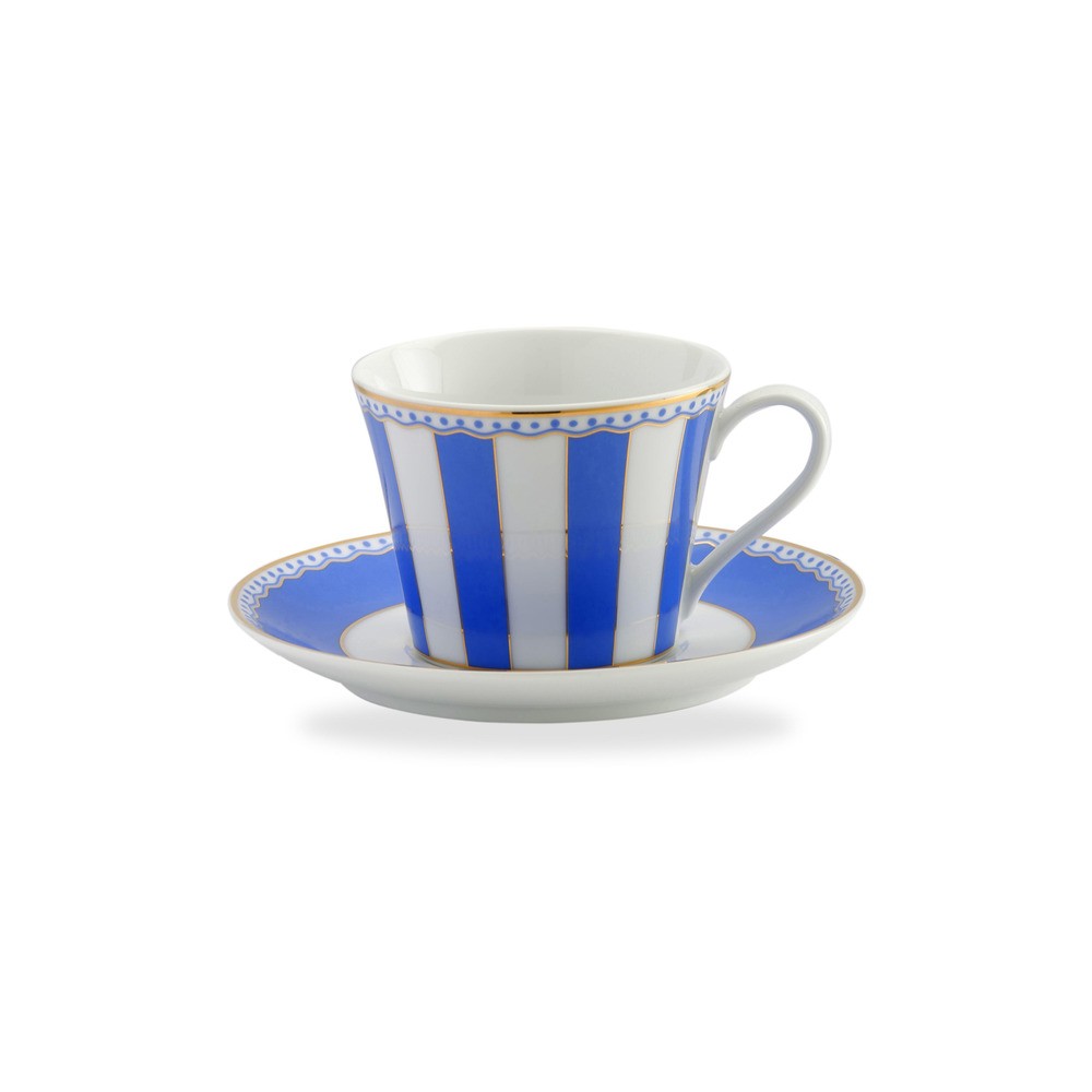 Чашка чайная с блюдцем 240мл "Карнавал" (синяя полоска) п/к, Фарфор, Noritake, Япония