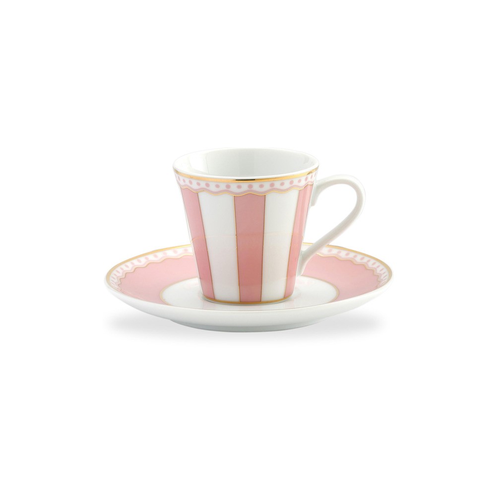 Чашка кофейная с блюдцем 90мл "Карнавал" (розовая полоска) п/к, Фарфор, Noritake, Япония