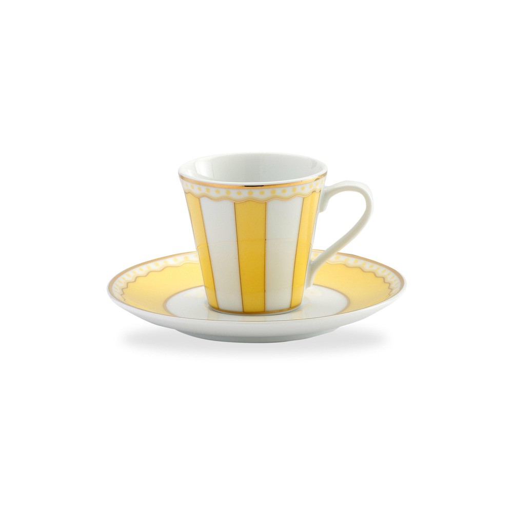 Чашка кофейная с блюдцем 90мл "Карнавал" (желтая полоска) п/к, Фарфор, Noritake, Япония