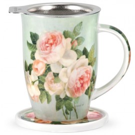 Набор из кружки, ситечка и подставки Pimpernel 350мл, 360мл "Роза", Фарфор, Pimpernel, Великобритания