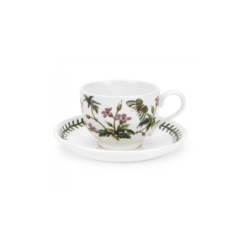 Чашка чайная с блюдцем Portmeirion "Ботанический сад. Герань" 200мл, Фаянс, Portmeirion, Великобритания
