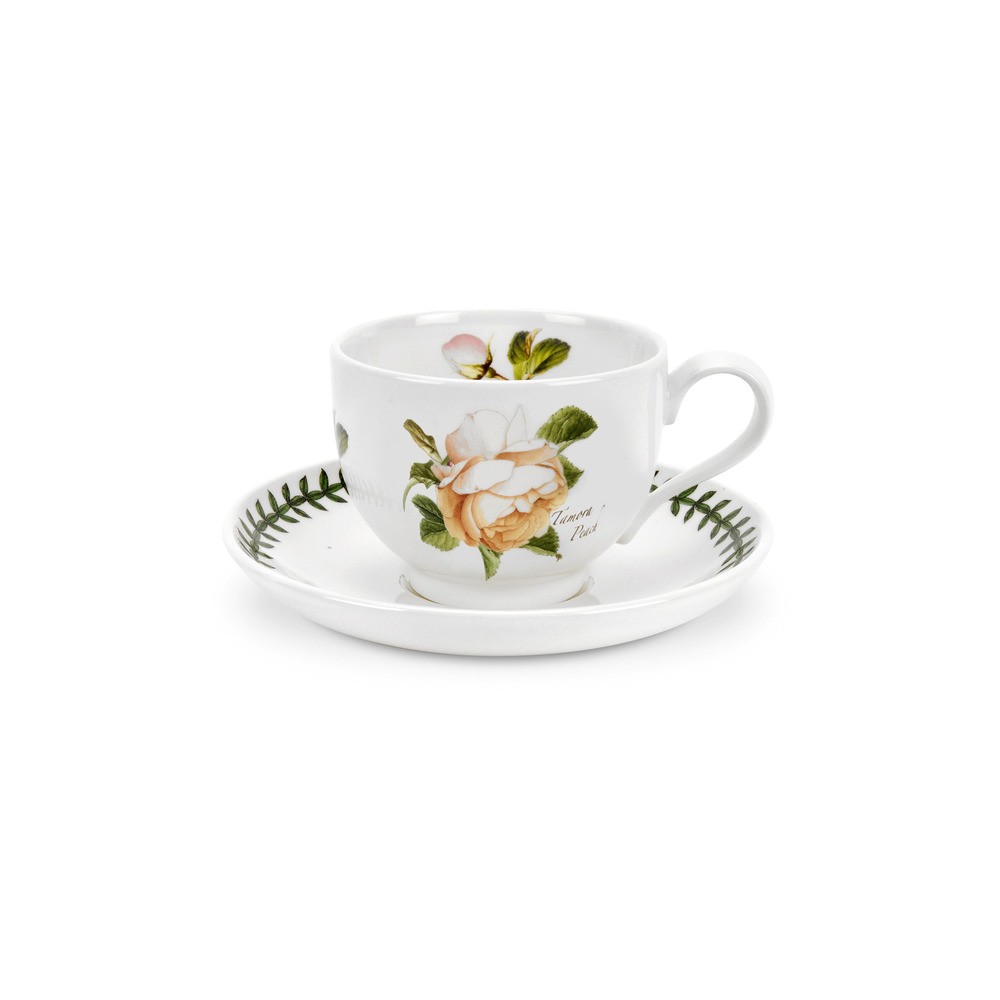 Чашка чайная с блюдцем Portmeirion "Ботанический сад. Розы. Тамора,персиковая роза"200мл, Фаянс, Portmeirion, Великобритания