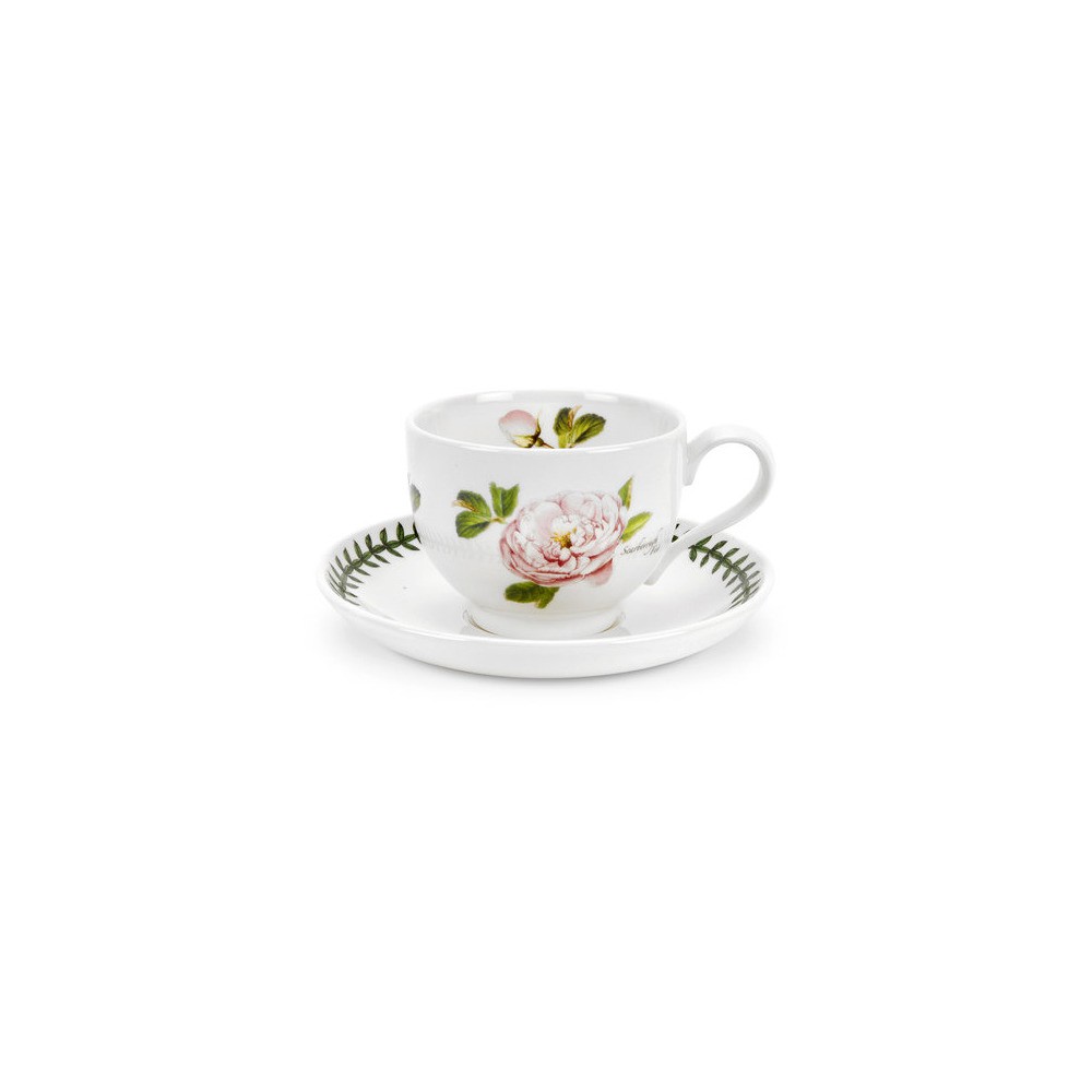Чашка чайная с блюдцем Portmeirion "Ботанический сад. Розы. Скаборо, розовая роза" 200мл, Фаянс, Portmeirion, Великобритания