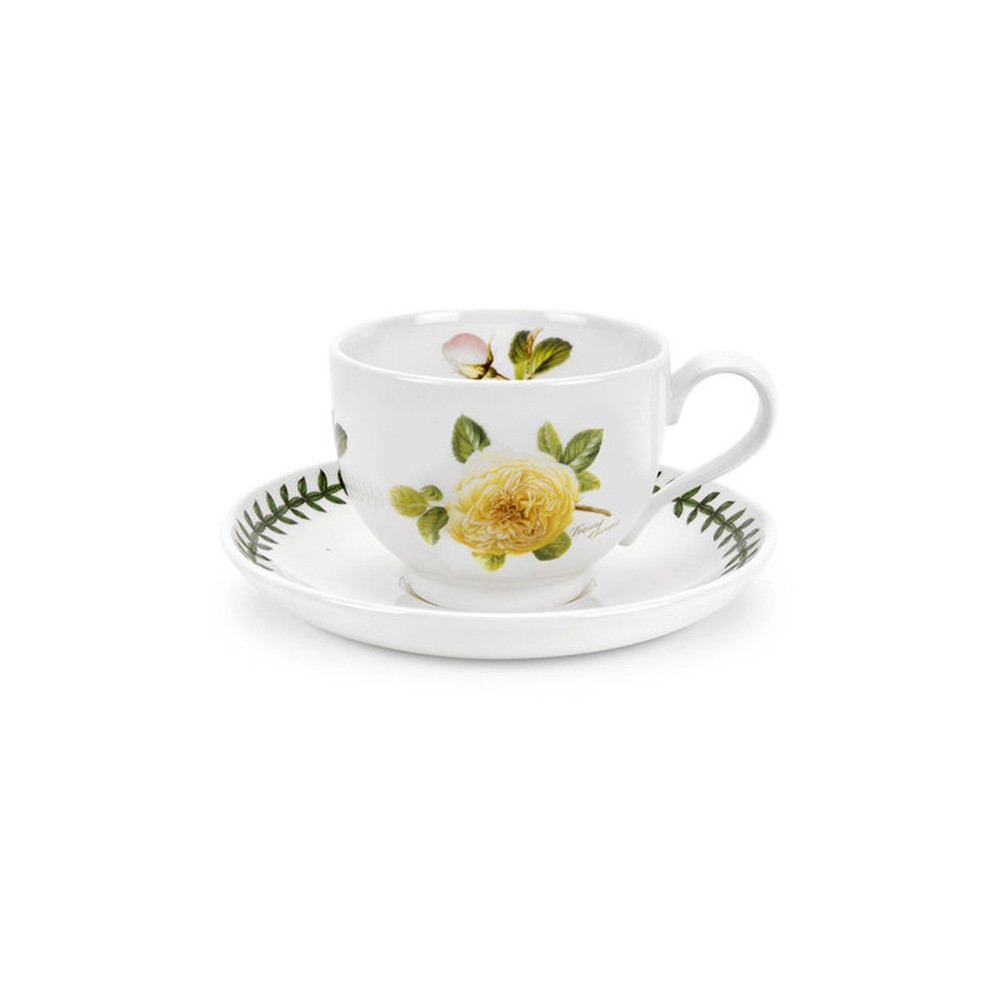 Чашка чайная с блюдцем Portmeirion "Ботанический сад. Розы. Джорджия, желтая роза" 200мл, Фаянс, Portmeirion, Великобритания