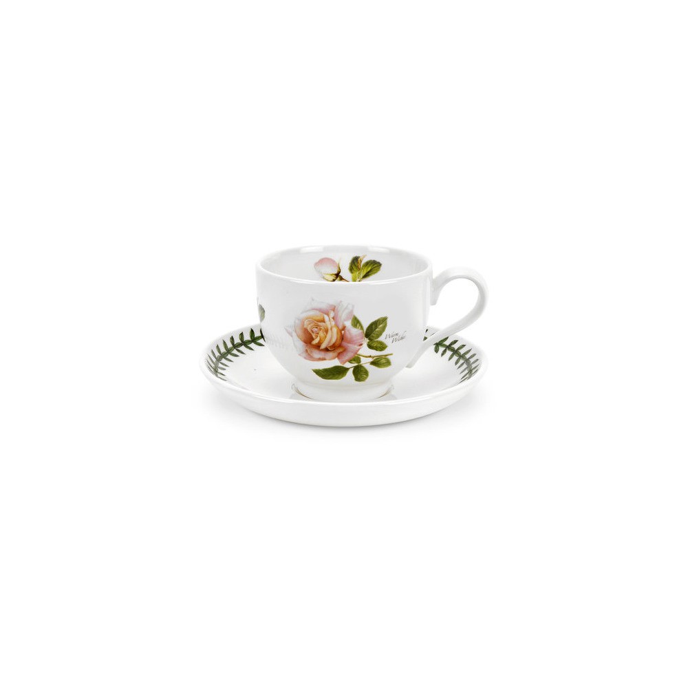 Чашка чайная с блюдцем Portmeirion "Ботанический сад. Розы. Наилучшие пожелания, чайная роза"200мл, Фаянс, Portmeirion, Великобритания