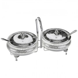 Набор вазочек для варенья с крышкой и ложками Queen Anne 11,5см, (2+2), Сталь нержавеющая, Queen Anne, Великобритания