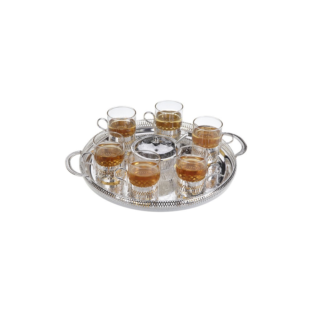 Набор чайный Queen Anne 6/9 (поднос, сахарница, ложка, 6 стаканов с подстаканниками), Сталь нержавеющая, Queen Anne, Великобритания