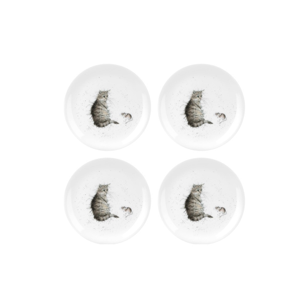 Набор из 4 тарелок закусочных 20см "Забавная фауна" "Кот и мышь", Фарфор костяной, Royal Worcester, Великобритания