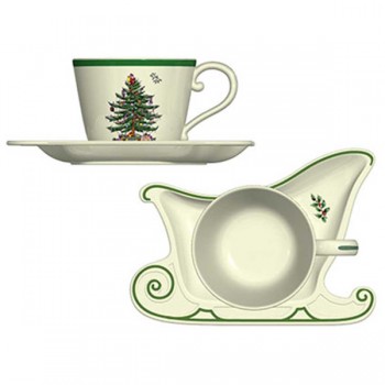 Чашка с блюдцем 510мл "Санки" "Рождественская ель", Фарфор, Spode, Великобритания