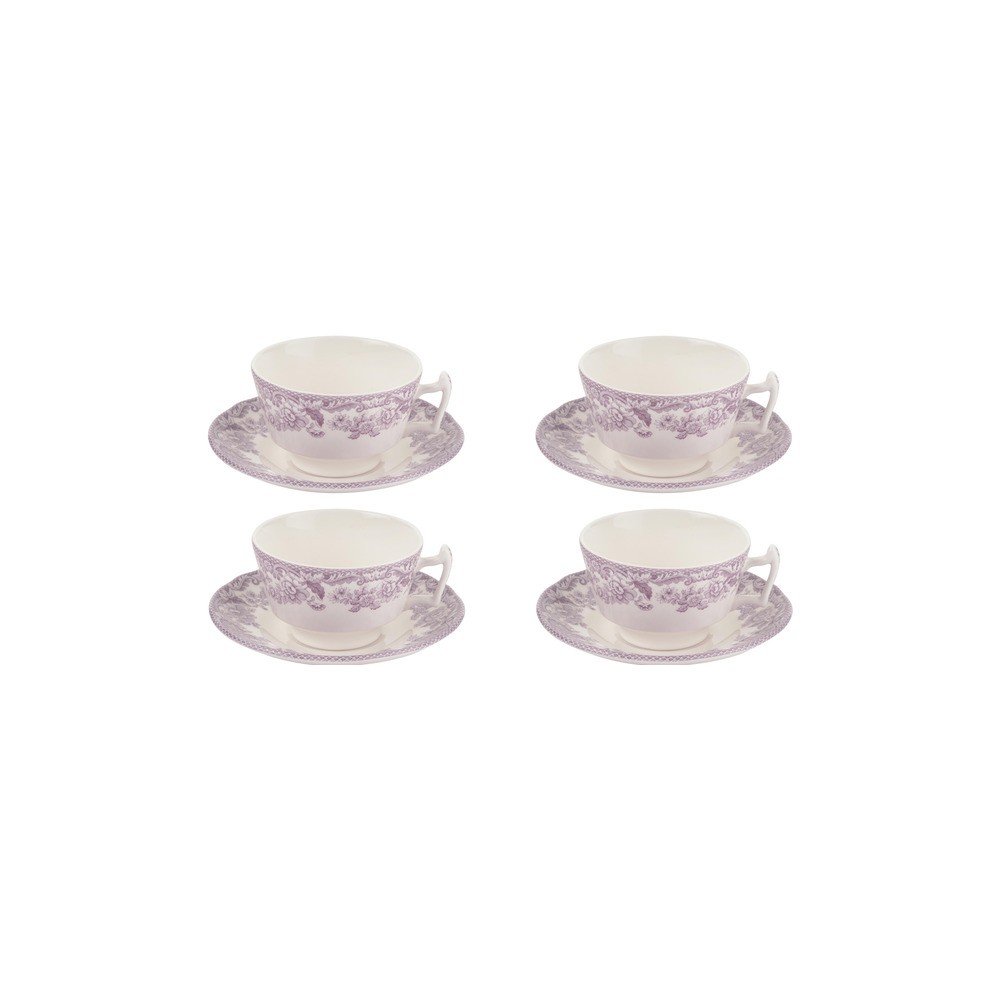 Набор из 4 чашек чайных с блюдцем 200мл "Деламер, сельские мотивы" (розовых), Фаянс, Spode, Великобритания
