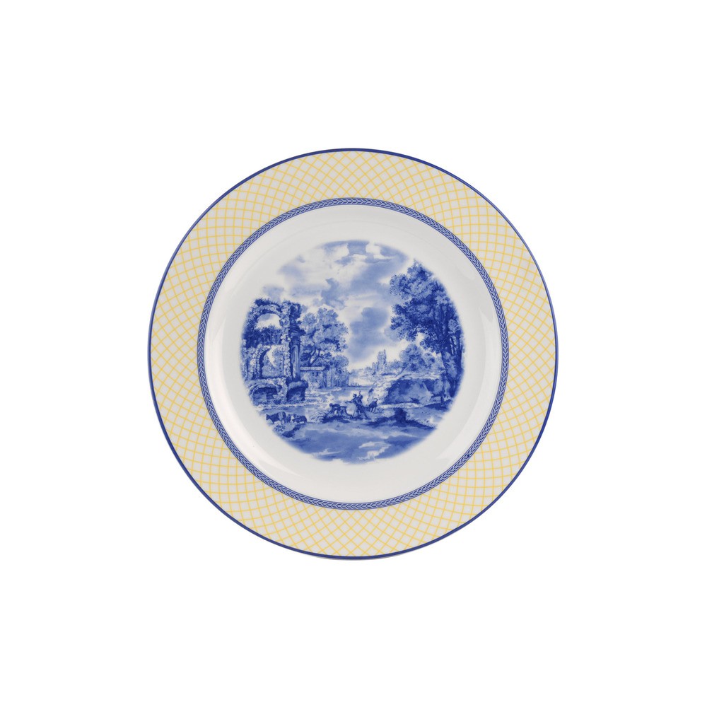 Блюдо круглое 30см "Голубая Италия" (желтый борт), Фаянс, Spode, Великобритания