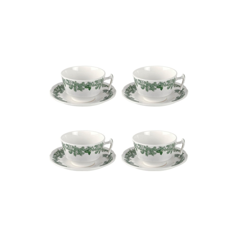 Набор из 4 чашек чайных с блюдцем 200мл "Зеленый венок (Джон Рёскин)", Фаянс, Spode, Великобритания