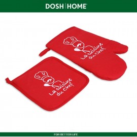 Набор: рукавица и прихватка ATIRA красный, 100 % хлопок, DOSH