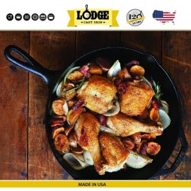 Сковорода чугунная со стеклянной крышкой, две ручки, D 30 см, Lodge