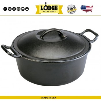 Большая кастрюля-жаровня с крышкой, 7 л, D 30 см, литой чугун, Lodge