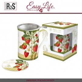 Кружка JARDIN BOTANIQUE с крышкой и ситечком в подарочной упаковке, клубника, 300 мл, Easy Life