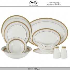 Обеденный сервиз Boston Gold, 50 предметов на 12 персон, костяной Emily