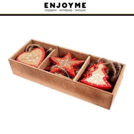 Деревянные елочные украшения ручной работы, красный декор, 12 шт, в подарочной коробке, EnjoyMe