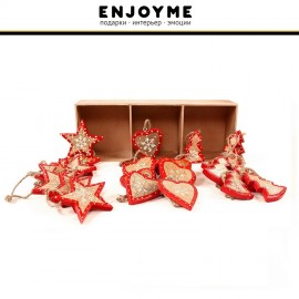 Деревянные елочные украшения ручной работы, красный декор, 30 шт, в подарочной коробке, EnjoyMe