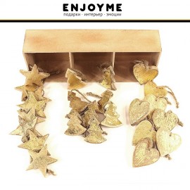 Деревянные елочные украшения ручной работы, золотой декор, 24 шт, в подарочной коробке, EnjoyMe
