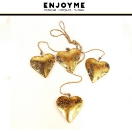 Гирлянда елочная "Golden Hearts" золотая, 4 шт, металл, EnjoyMe