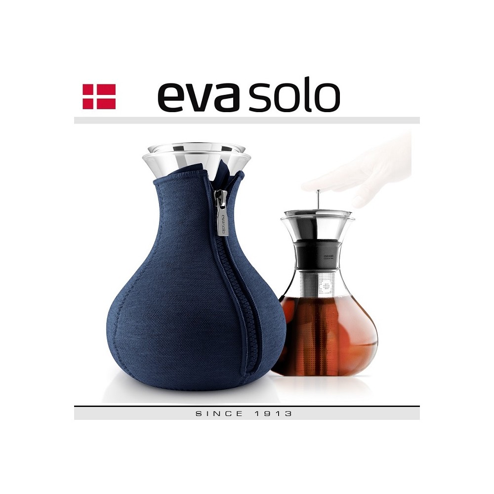 Заварочный чайник Tea Maker стеклянный со стальным пресс-фильтром, 1 л, чехол темно-синий, Eva Solo, Дания