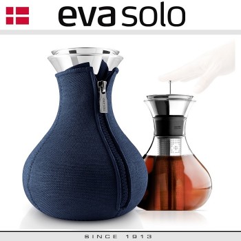 Заварочный чайник Tea Maker стеклянный со стальным пресс-фильтром, 1 л, чехол темно-синий, Eva Solo, Дания