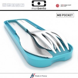 Набор из 3 столовых приборов MB Pocket голубой в футляре, Monbento
