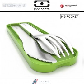 Набор из 3 столовых приборов MB Pocket зеленый в футляре, Monbento