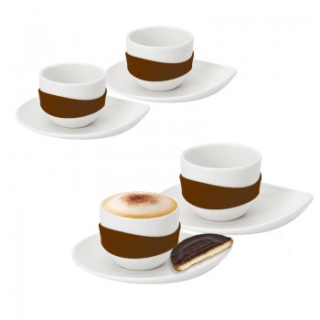 Набор чашек для эспрессо leaf коричневый, 8 предм, фарфор, силикон, PO: SELECTED