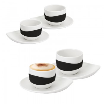 Набор чашек для эспрессо leaf черный, 8 предм, фарфор, силикон, PO: SELECTED