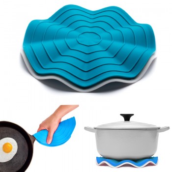 Прихватка-подставка под горячее wave голубая/белая, L 20,3 см, W 20,3 см, H 2,5 см, Fusionbrands, Тайвань