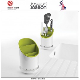 Сушилка Dock для столовых приборов со сливом, зелёная, Joseph Joseph