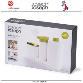 Органайзер SinkBase Plus для раковины с дозатором для мыла и бутылочкой, белый, Joseph Joseph