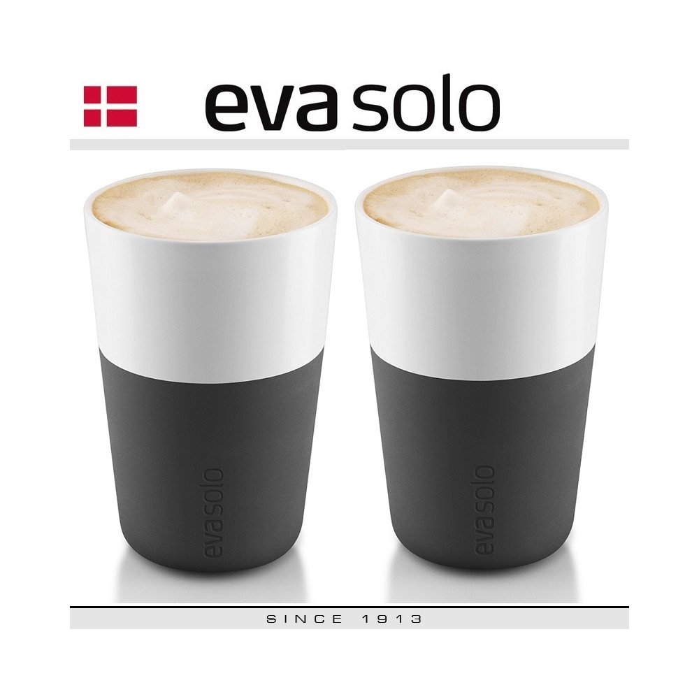 Кофейные стаканы EVA для латте, 2 шт 360 мл, черные, силиконовый ободок, Eva Solo