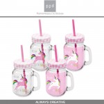 Банки Pink Unicorn с крышками и трубочками. 4 шт по 400 мл, Paperproducts Design