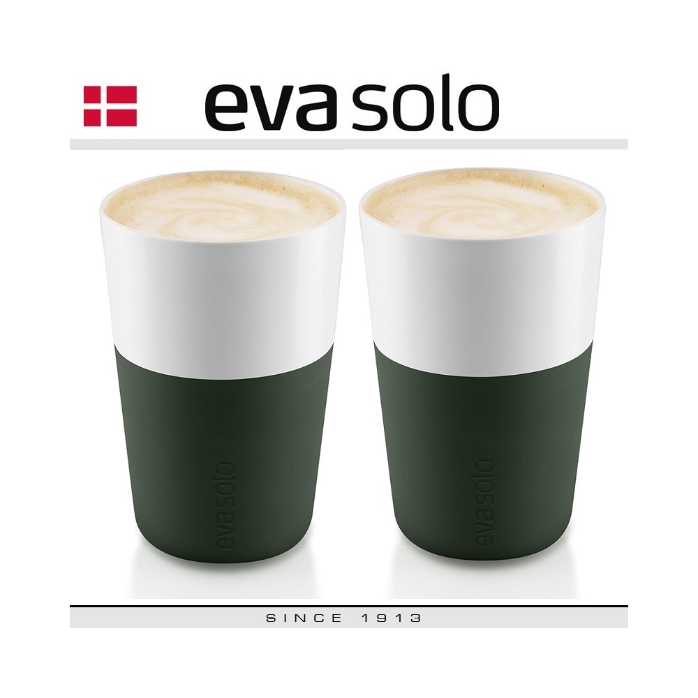 Кофейные стаканы EVA для латте, 2 шт 360 мл, темно-зеленые, силиконовый ободок, Eva Solo
