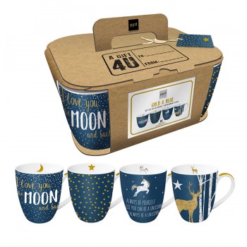 Набор кружек blue mix с настоящим золотом 4 шт. 350 мл, Paperproducts Design