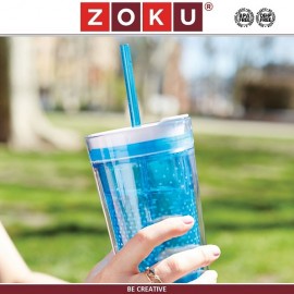 Стакан On the Go для напитков, с двойными стенками и трубочкой, 325 мл, зеленый, ZOKU