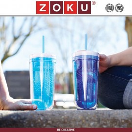 Стакан On the Go для напитков, с двойными стенками и трубочкой, 325 мл, голубой, ZOKU