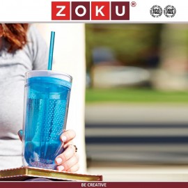Стакан On the Go для напитков, с двойными стенками и трубочкой, 325 мл, голубой, ZOKU
