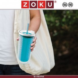 Стакан On the Go для напитков, с двойными стенками и трубочкой, 325 мл, красный, ZOKU